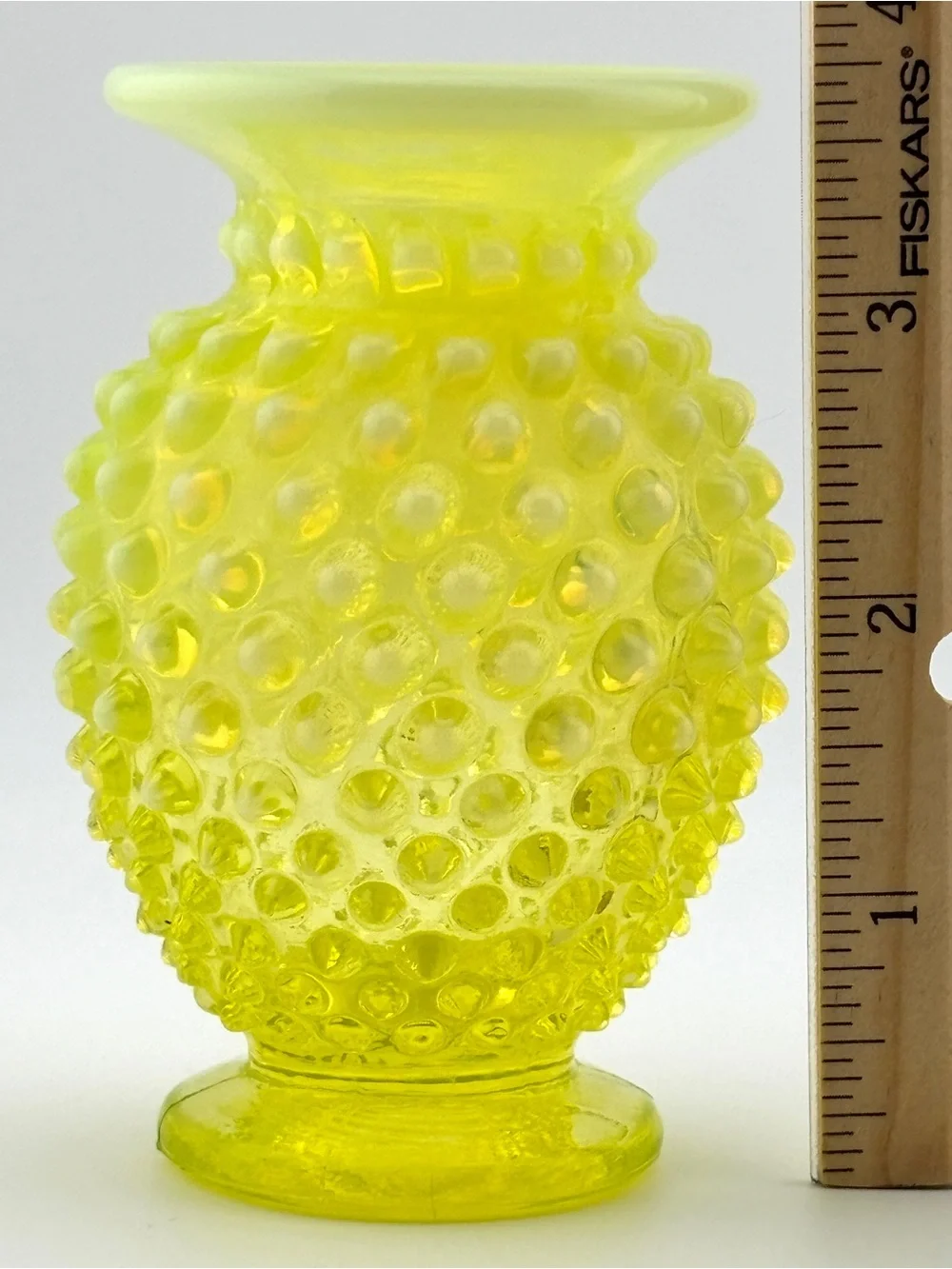 Vintage Fenton Topaz Opalescent Hobnail Vaseline Glass Bud Vase